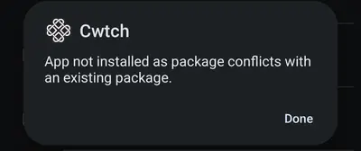 Android system dialog reading App not installed as package conflicts with an existing package