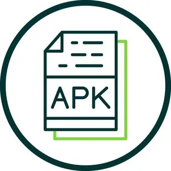Line icon of a document labeled APK inside a circle