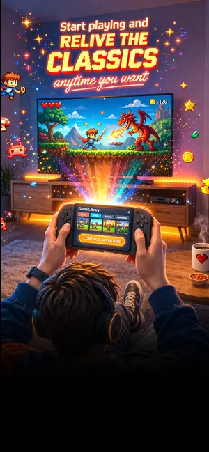 Delta Emulator artwork showing classic-style platform gameplay on a handheld